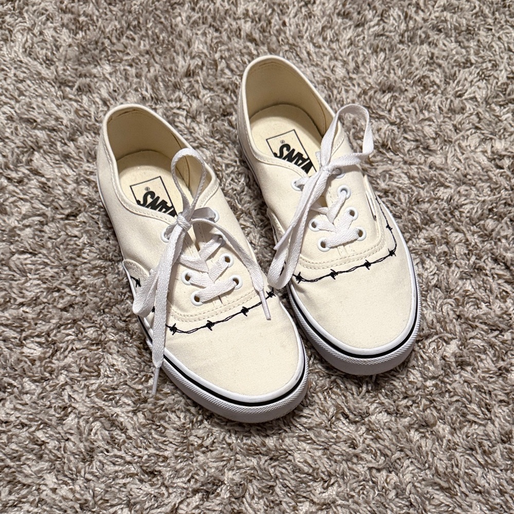White Canvas Sneakers with Black Stitching worn once